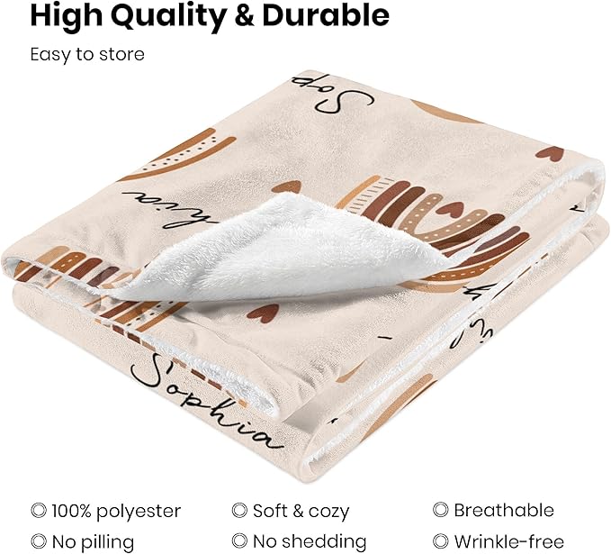 Personalized Baby Blanket with Name, Custom Nursery Blankets with Boho Rainbow, Personalized Gifts for Newborn Infant Baby Girls, Christmas Birthday Shower Gifts for Girl