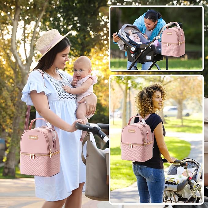 Breastmilk Cooler Bag with Ice Pack & Mat Fit 6 Bottles Up to 9 Ounce, Breast Milk Pump Cooler Bag for Moms Daycare,Work&Travel, Pink