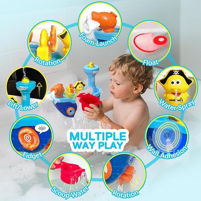 Interactive Bath Toy Duck Boat Baby Bathtub Toys for Toddlers 1-3,Toddlers Bathtub Toys for Kids Ages 4-8 for Girl boy