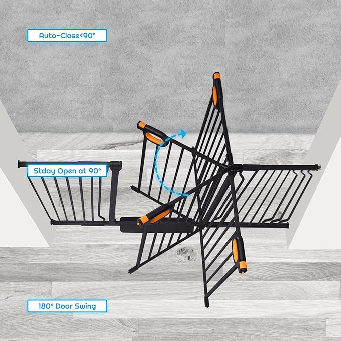 owlie Stair Baby Gate 57-66 Inch, Extra Wide Safety Gate for Baby Pet Adjustable Dog Gates Indoor Extra Wide Gates Pressure Mounted for Toddler Pet for House Stairway Doorway Black (30.5'' Tall)