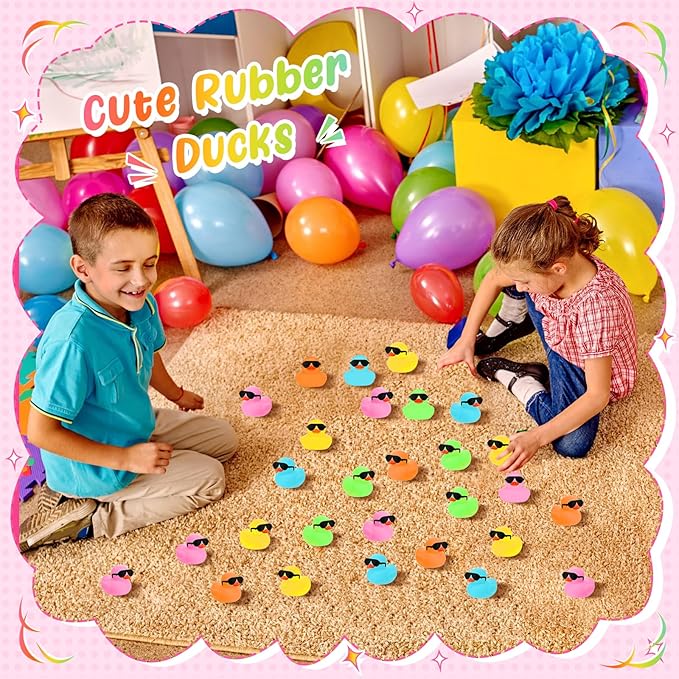 Sosation 36 Packs Mini Rubber Ducks with Sunglasses Sets 2.2 Inch Bath Squeaky Rubber Duckies Cute Float Bathtub Toys for Christmas Birthday Party Favors Class Prizes Car Decor(Mixed Colors)