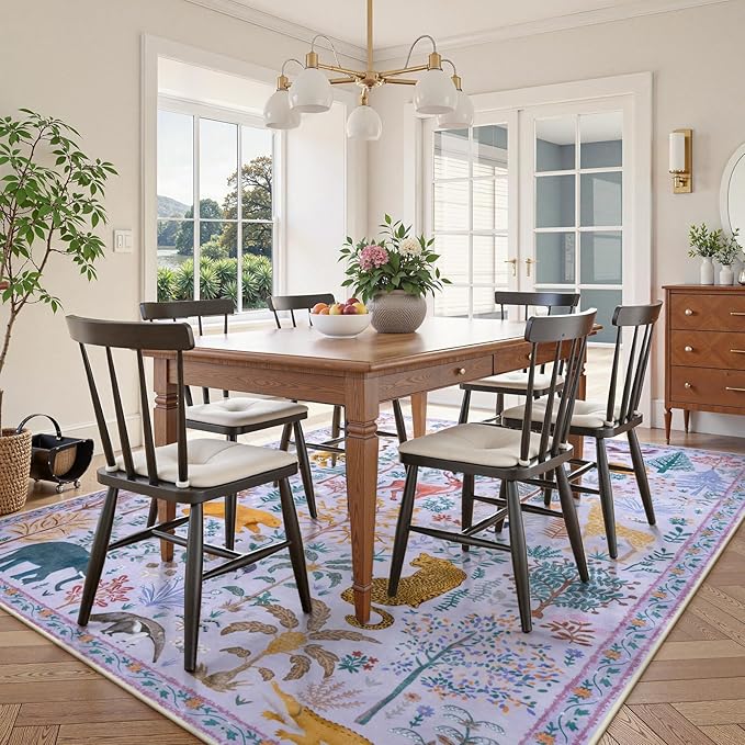 OJIA Animal Kids Room Rugs Washable Area Rug 8x10 Nursery Rug, Boho Rugs for Living Room Playroom 8 x 10 Bedroom Carpet, Non-Slip Ultra-Thin Indoor Large Floor Carpet for Dining Room Farmhouse