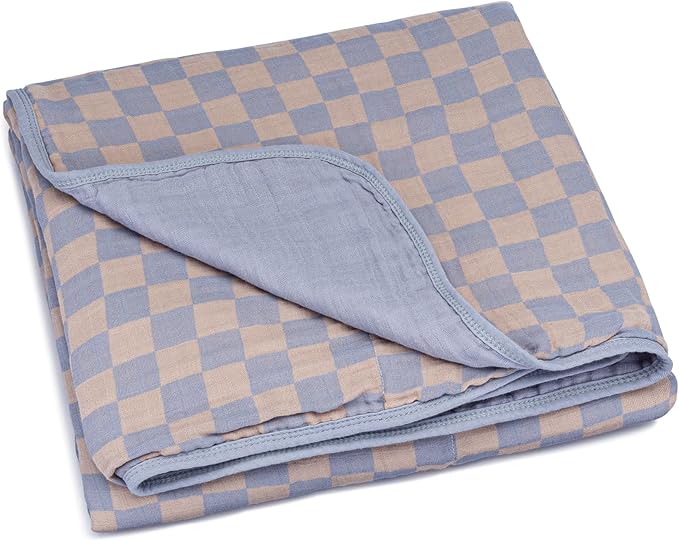 Parker Baby Muslin Blanket | 100% Soft Cotton Toddler Quilt & Baby Muslin Swaddle | Gender Neutral Design 47" x 47" Blanket