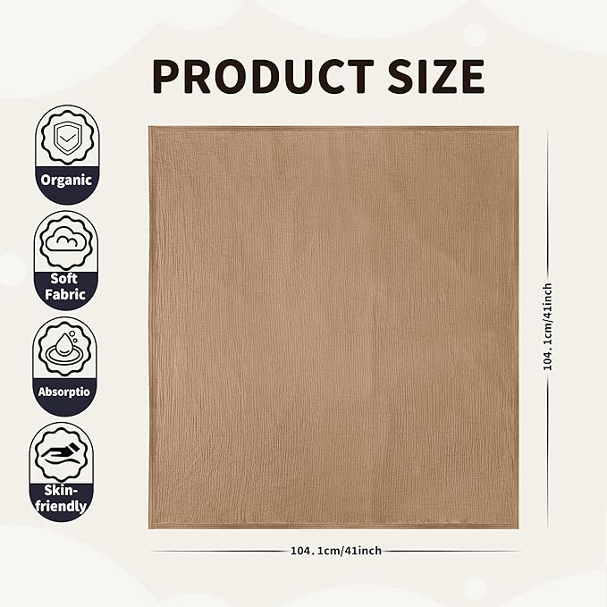 Muslin Swaddle Blankets for Newborn, 2 Pack Breathable Soft Receiving Blanket, Large 41 x 41 inches Swaddle Wrap Burping Clothes, Essentials Infant Shower Items. (Beige & Coffee)