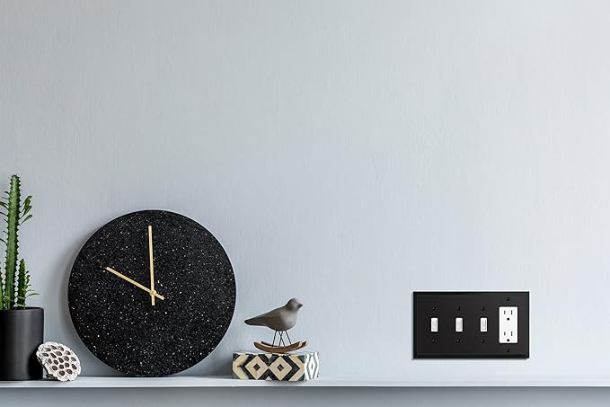 Henne Bery Modern Edge Decorative Wall Plate Switch Plate Outlet Cover, Durable Solid Zinc Alloy (Triple Toggle/Single Decorator, Matte Black)