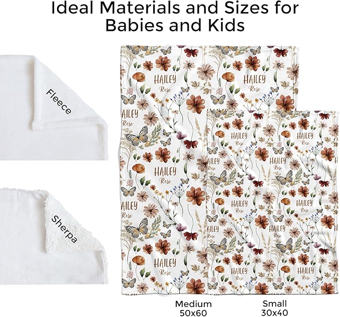 MDPrints Wildflower Custom Baby Blankets for Girls, Personalized Baby Gifts, Customized Newborn Blanket with Name, Minky Plush Fleece (Wildflower TM36)