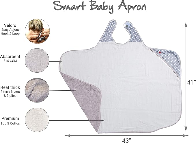 BabyToLove Extra Large Smart Baby Towel | Oversized Hooded Towel for Newborns & Toddlers | Soft & Thick Bath Wrap | Stay Dry Loop and Hook Style | White Stars