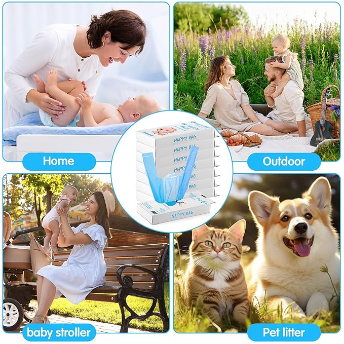 Honoson 1200 Count Baby Disposable Diaper Bags Scented Diaper Sacks with Tie Handle Disposal Baby Poop Trash Bags Waste Sacks Refill(Blue)