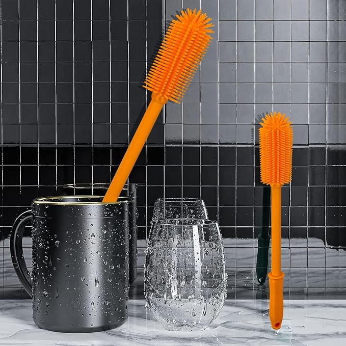 Long Silicone Bottle Cleaning Brush | 2 Pack| 16”+13”Water Bottle Brush Cleaner Brush for Hydro Flask,Glassware,Vacuum Sports Bottle&Vases,Silicone Water Bottle Cleaner Brush for Narrow Neck