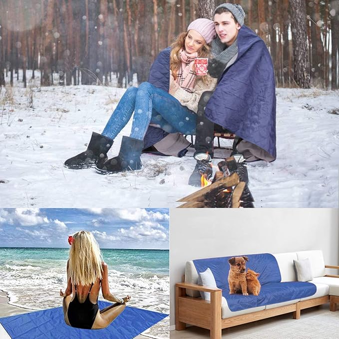 Waterproof Warm Fleece Outdoor Blanket Extra Large Lightweight Portable with Carry Bag for Stadium, Picnic, Camping, Beach, Dogs, Sofa