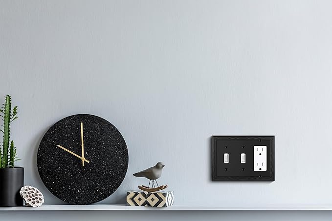 Henne Bery Sunken Pearls Heavy Duty Decorative Wall Plate Switch Plate Outlet Cover (Double Toggle/Single Decorator, Matte Black)