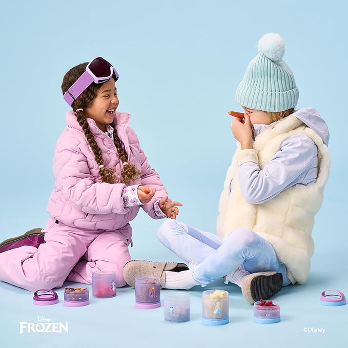 Whiskware Disney Princess Frozen, Stackable Snack Containers for Kids, 3 Stackable Snack Cups for School or Travel, Formula and Cupholder Friendly, Elsa and Bruni