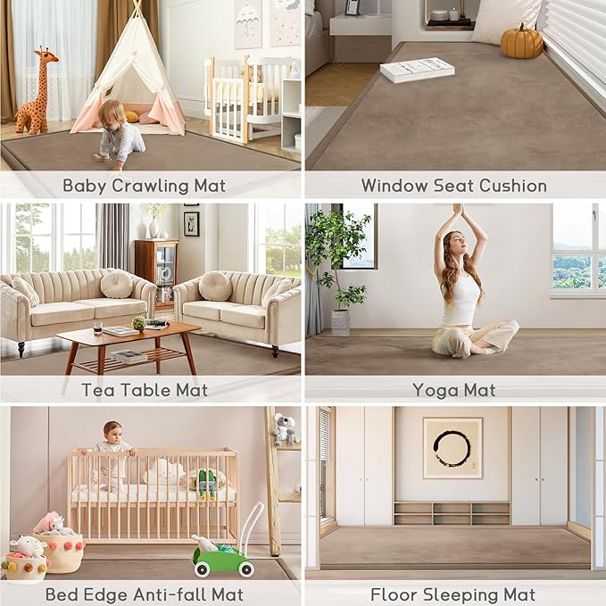 Baby Play Mat for Floor Tummy Time Mat Nursery Rug Muscle Mat Area Rug Playroom Rug Tatami Mat 6'7"x6'7" Memory Foam 1.3" Thick Crawling Mat for Babies,Toddlers, Infants, Kids,Floor Mat(Brown)