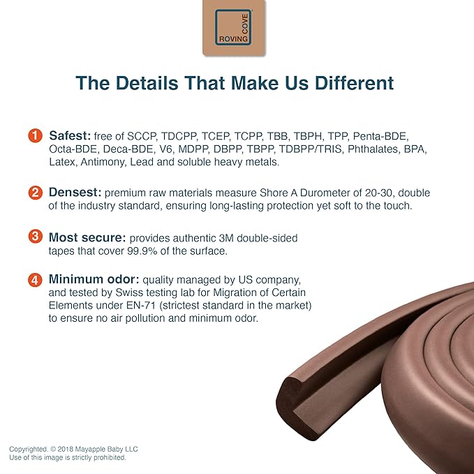 Roving Cove HeftyFit Edge Protector for Baby Proofing (9ft Large Edge Only), Heavy-Duty Soft Rubber Foam Furniture Edge Bumper Guards, Desk Edge Cushion, Wall Corner Covers, 3M Adhesive, Coffee Brown