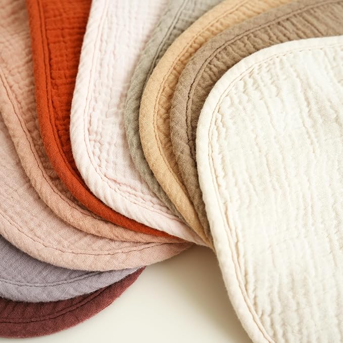 Konssy 10-Pack Muslin Baby Bibs, Soft Cotton Bandana Bibs for Drooling & Teething, Unisex Solid Colors for Boys & Girls, Newborn & Infant