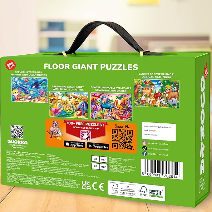 QUOKKA Giant Floor Puzzle for Kids Ages 4-6 – 2x3 Feet Extra-Thick 48 Pieces Toddler Puzzle Ages 3-5 – Garbage Trucks Educational Activity for Boys Girls – Premium Box with Sturdy Handle & Magnetic