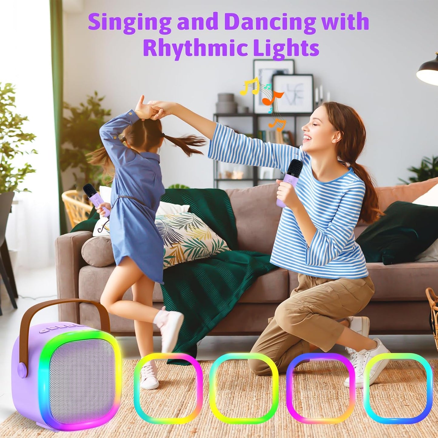 Karaoke Machine for Kids Adults, Portable Bluetooth Speaker with 2 Wireless Microphones and LED Lights, Kids Toys Birthday Gifts for Girls and Boys Ages 4, 5, 6, 7, 8,9,10,11,12+ Years, Home Party