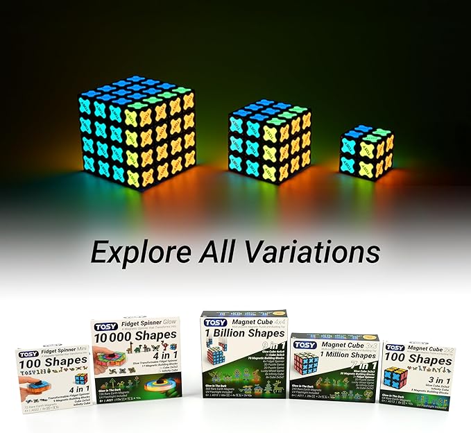 TOSY Magnet Fidget Spinner Mini - 8 Blocks, 3 in 1 Toy: Transformable Fidget Spinner, Infinity Cube, 2x2 Puzzle Cube, Stress Relief, STEM Sensory Magnet Tiles Birthday Gift for Kids/Boys/Girls/Adults