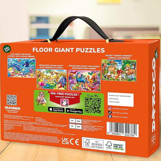 QUOKKA Giant Floor Puzzle for Kids Ages 4-6 – 2x3 Feet Extra-Thick 48 Pieces Toddler Puzzle Ages 3-5 – Farm Educational Activity for Boys Girls – Premium Box with Sturdy Handle & Magnetic Closure
