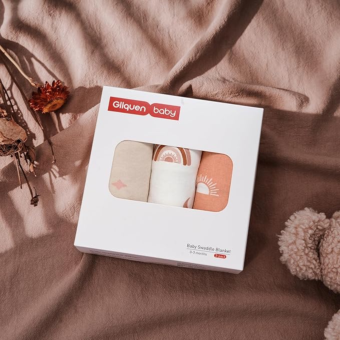 GLLQUEN BABY 3-Pack Organic Baby Swaddle Sleep Sacks for Newborn - Baby Swaddles 0-3 Months, Newborn Swaddling Sack, Rainbow & Sun, Infant Swaddle Blanket Wrap (Small/Medium)