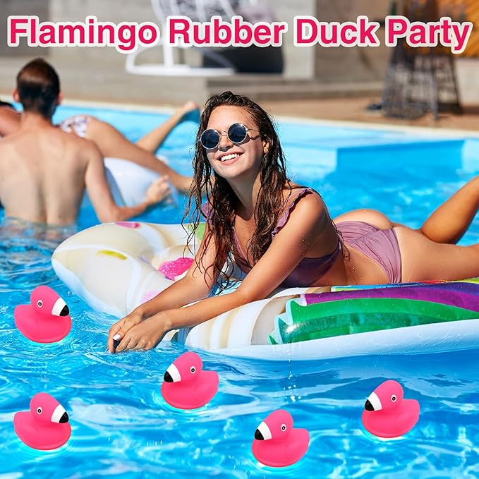 30PCS Mini Flamingo Rubber Ducks - Vinyl Bath Toys for Kids, Party Favors, Baby Shower Decor 2.3x2.7x2.16 Inches.
