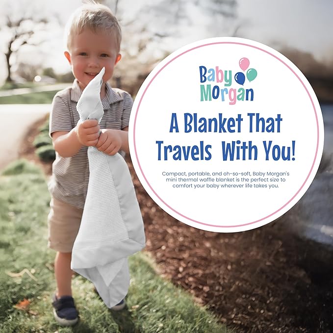 Thermal Waffle Knit Baby Blanket - Soft Breathable Mini Blanket for Newborns and Infants - Toddler Blankey for Strollers, Travel, Naptime, Nursery and More - 18" x 20" (White, Nylon Trim)