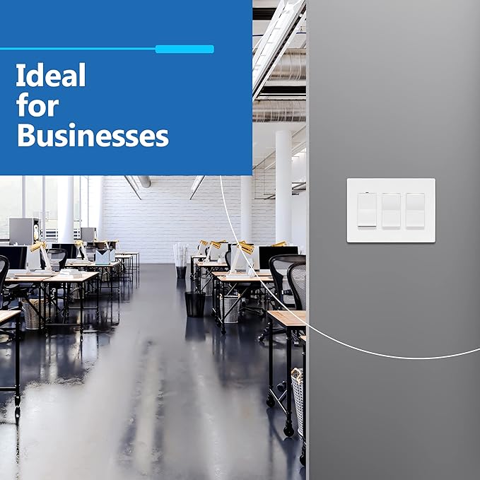 LIDER Brushed Finish Decorator Switch Cover, Screwless Wall Plate, Mid-Size 3-Gang 4.88" x 6.77", Unbreakable Polycarbonate Thermoplastic, UL Listed, LSWP-33M-W2P, White, 2 Pack