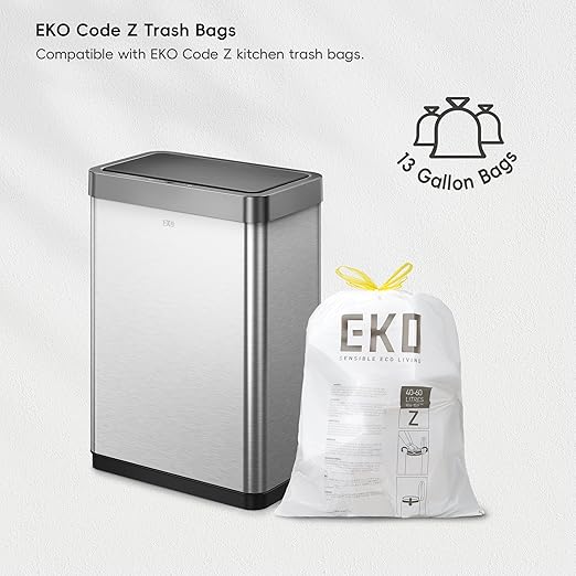 EKO Mirage-X 47 Liter / 12.4 Gallon Touchless Rectangular Motion Sensor Trash Can with Removable Liner, Brushed Stainless Steel Finish