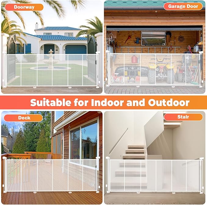 120" Extra Wide Retractable Baby Gates Dog Gate, Long Mesh Gate Pet Gate for Large Opening, 34" Extra Tall Child Safety Gate with Reinforced Strips for Stairs Hallways Doorways Deck Indoor Outdoor