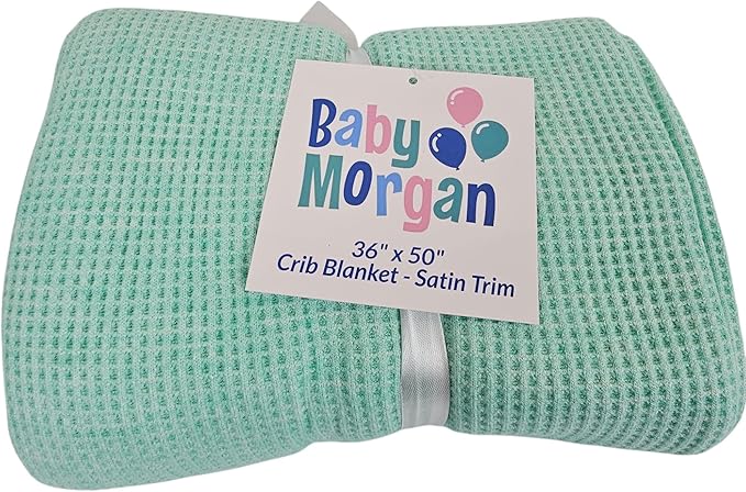 Blankets - Thermal Waffle Warm Baby Blanket for Crib - Soft and Cozy Baby Crib Blanket for Nursery, Stroller, or Naptime Comfort - Ideal Shower Gift - Mint Green, Satin Trim (36" x 50")