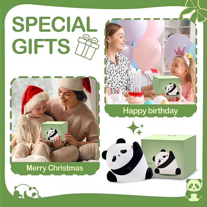 Panda Night Light, Rechargeable Squishy lamp - Silicone Cute Gifts for Kids - Nightlight Nursery LED Animal Dimmanble Touch Light - Bedroom Decor Funny Birthday Christmas Gifts for Boy, Girls