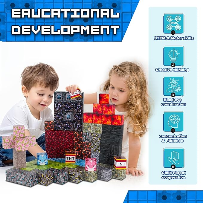Magnetic Blocks,112PCS Build Magnet Magic World,Creative Toy for 3+ Years Old Girls Boys, Montessori Sensory STEM Preschool Outdoor Toddler Toys