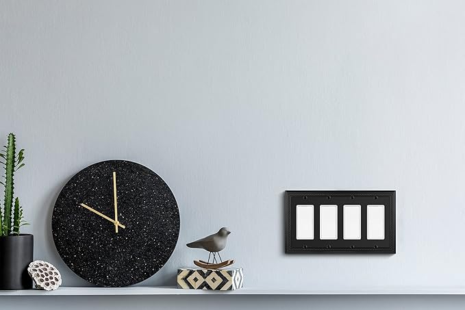 Henne Bery Sunken Pearls Heavy Duty Decorative Wall Plate Switch Plate Outlet Cover (Quad Decorator, Matte Black)