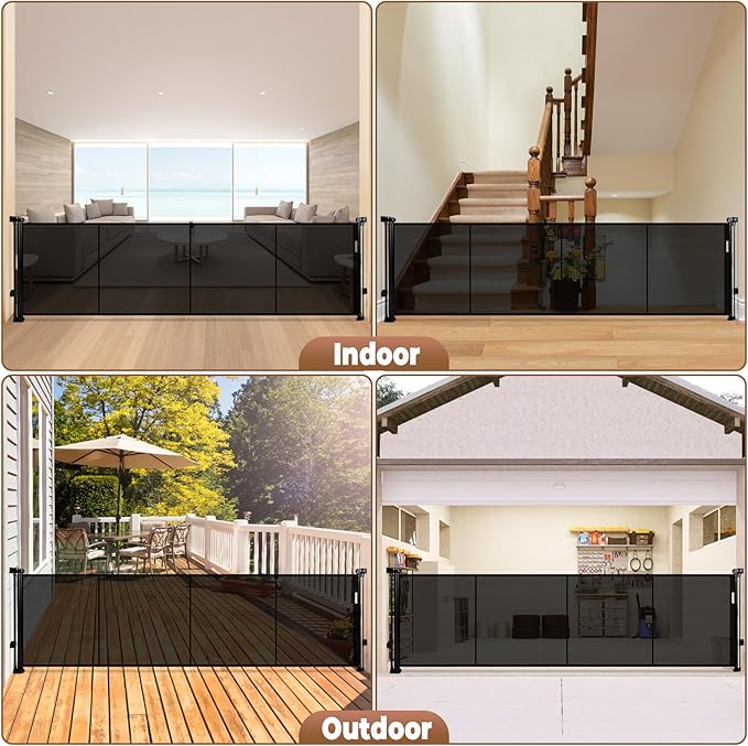 200.1" Retractable Baby Gate Extra Wide, 41" Tall Retractable Dog Gate for Stairs, Doorways, Decks, Mesh Gate Long Child Gate Pet Gate for Indoor, Outdoor, with Reinforced Mesh Rods, Dual Locks