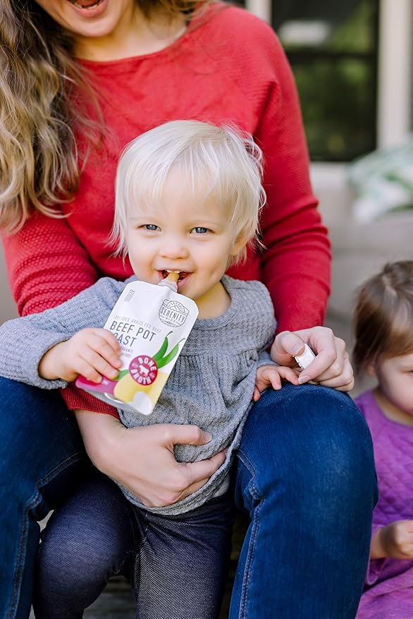 Serenity Kids Beef Bone Broth Puree with Organic Veggies - Protein-Rich BPA-Free Pouches & Grass Fed Beef Baby Food - Clean Label Project Purity Award Certified - 3.5 Oz, 6 Pack