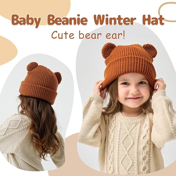 Toddler Boy Winter Hat Baby Knit Beanie Girl Warm Hats Kid Bear Ear Beanies for Cold Weather