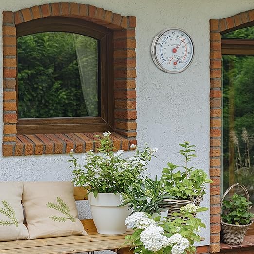 Indoor Outdoor Big Dial Thermometer Hygrometer Waterproof- No Batteries Required for House, Terrarium, Incubator, Greenhouse by AXHHTVCGY