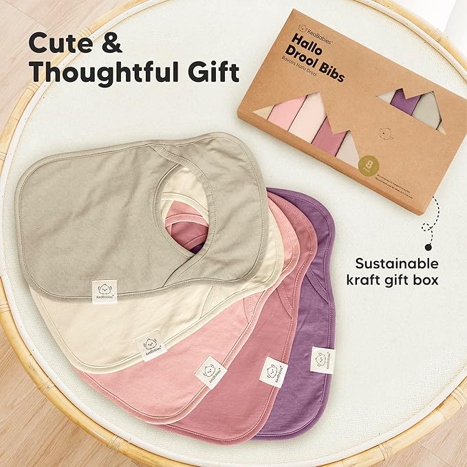 KeaBabies 8-Pack Baby Bibs for Boys, Girls - Pullover Bibs for Drooling Teething Baby Girl & Boy Toddler, Newborn, Soft & Absorbent, Cute Colors, Large Torso Coverage Keep Infant Clean & Dry (Fleur)