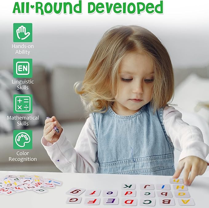 Wooden Abacus for Kids Math, Educational Counting Toy with Counting Sticks and Number Alphabet Cards, Preschool Learning Toys Gift for Boys Girls Age 3+ Years Old