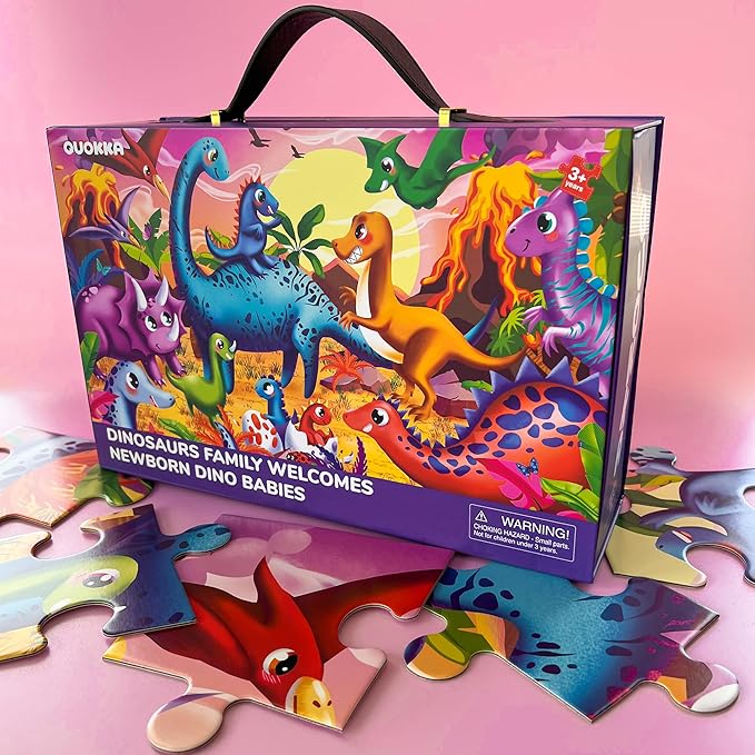 QUOKKA Giant Floor Puzzles for Kids Ages 4-6 - 2x3 Feet Extra-Thick 48 Pieces Toddler Puzzle Ages 3-5 – Dinos Educational Activity for Boys Girls – Premium Box with Sturdy Handle & Magnetic Closure
