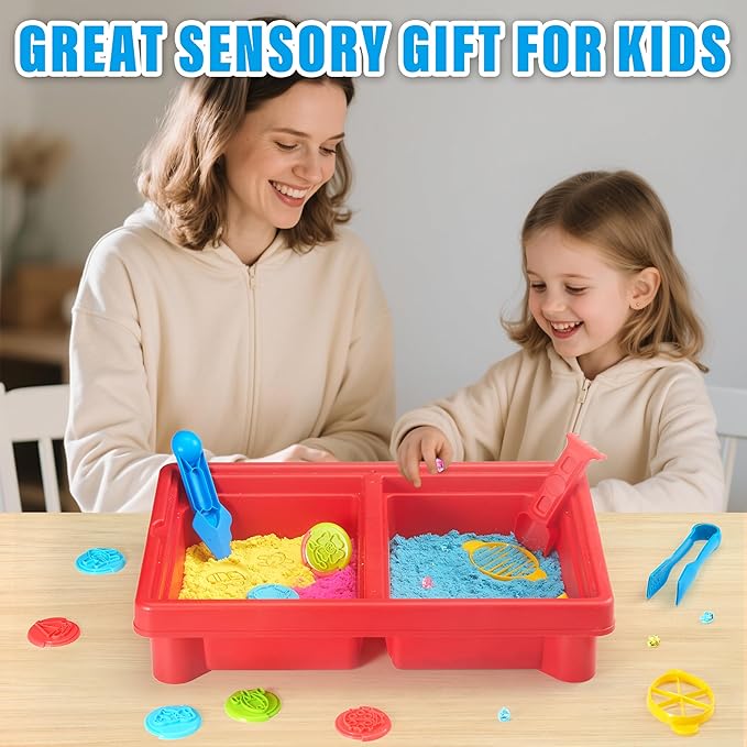 Carolart Sensory Table with Sands, Sand & Water Play Table for Kids,Indoor and Outdoor Activity Table, Sensory Bin Toys for Toddlers 3 4 5 6 7,17x11.5x10.2 Inches