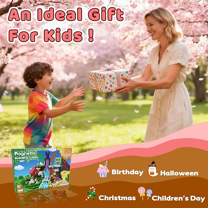 300 PCS Magnetic Blocks - Magnetic Building Blocks, Stacking Magnetic Blocks for Kids, Sensory Toy for STEM Montessori for Kids 3+ Boys and Girls Christmas Birthday Gifts