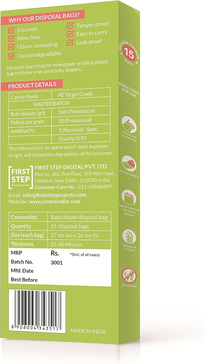 Bodyguard Baby Diaper Disposable Bags - 15 Bags | Odor Sealing for Diapers, Food Waste, Pet Waste, Sanitary Product Disposal | Durable and Unscented