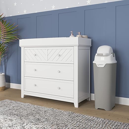 Foundations Tall Diaper Pail with Airtight Lid - Durable & Odorless Diaper Disposal, Large Capacity, Holds up to 60 Newborn Diapers, Refill with Any Bags, Gray (9612057)