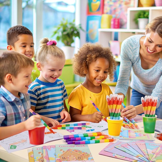 BenLouis 12 Donut Candyland Mini Coloring Books Kids with 12 Stacking Crayons Ice Cream Party Favors Small Activity Books Bulk for Kids Sweet Treats Desserts Birthday Party Gift Goodie Bag Stuffers