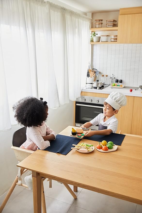 PlanToys® Wooden Steak Pretend Cooking Toy for Kids | Includes Steak, Vegetables, Knife & Tray | Eco-Friendly Montessori Play Food Set for Imaginative Kitchen Role Play