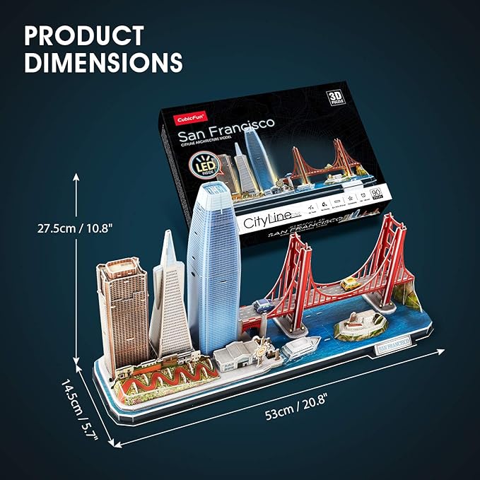 CubicFun 3D Puzzles for Kids Ages 10-14 LED San Francisco Cityline, Arts and Crafts for Kids Ages 8-12 STEM Projects for Kid Age 10-14 Gifts for 8 Year Old Toys for 10 Year Old Girls Architecture