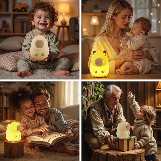 Capybara Night Light for Kids, Cute Capybara Lamp Silicone Baby Nursery Night Lamp, Dimmable Squishy Touch Bedside Lamps, Adorable Rechargeable Animal Lamps Gifts Kawaii Room Decor for Kids Girls Boys