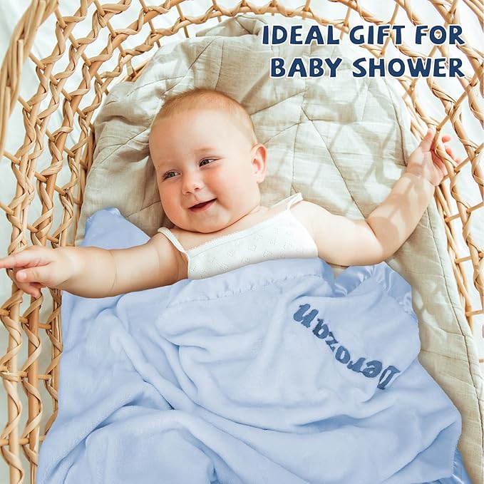 Personalized Baby Blanket for Boys, Custom Baby Blanket with Name Pattern, Customized Infant Blanket for New Born Baby Boy Gifts