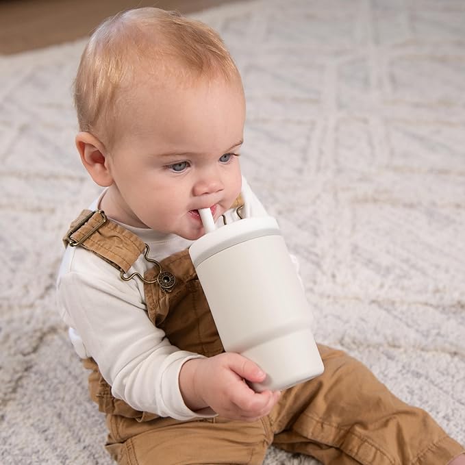 Infantino My 1st Tumbler, Silicone Sippy Cup with Straw & Handle, Spill-Resistant Baby Cup for On-the-Go, BPA-Free Transition Bottle, Cream